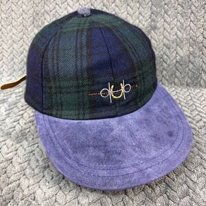 Abstract Graphic Blue Green Plaid Unbranded Hat Leather Suede Strapback OSFA‎
